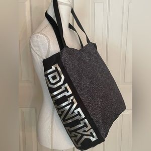 Victoria Secret Pink Canvas Bag Maxi Tote Large Black Handles Snap Close Handles